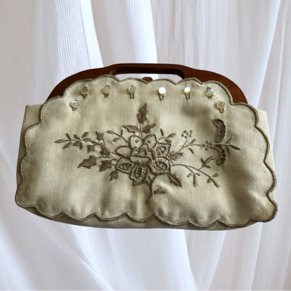 SOLD Elegant Cream or Green Interchangeable Embroidered Handbag